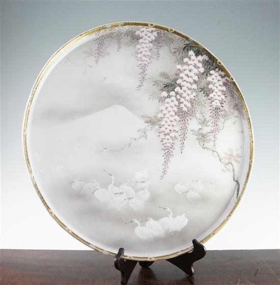 A Japanese Satsuma style porcelain circular tray, Meiji period, 46.5cm